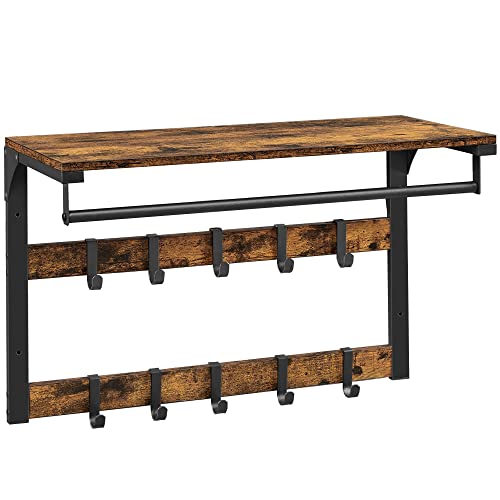 Vešiak na stenu, oceľ, 10 háčikov a závesná tyč, 42x65x30cm