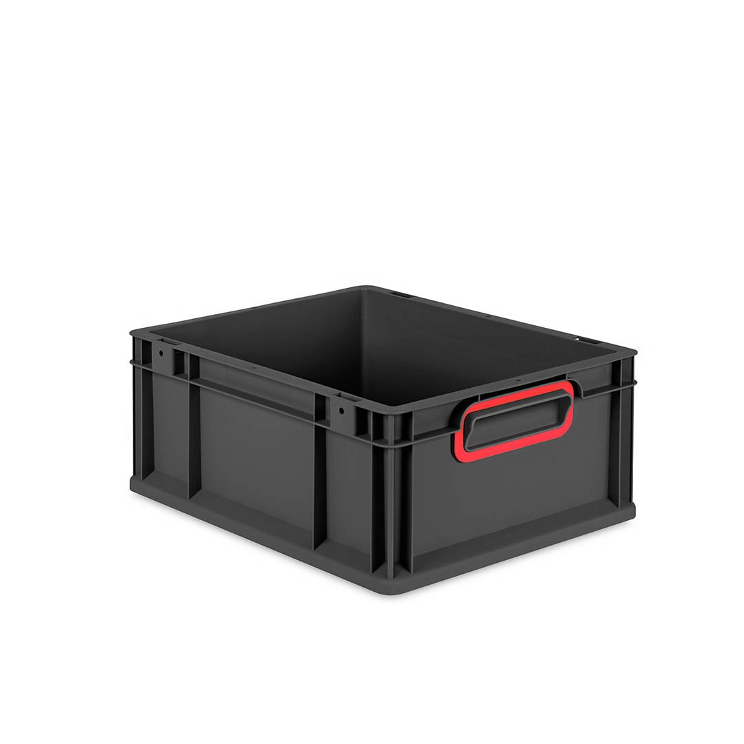 Sada 10 kusov - Eurobox Next Gen 2.0 Cycle - Stohovateľný kontajner s uzavretými rukoväťami - Červený - 400 x 300 x 170 mm - Antracit