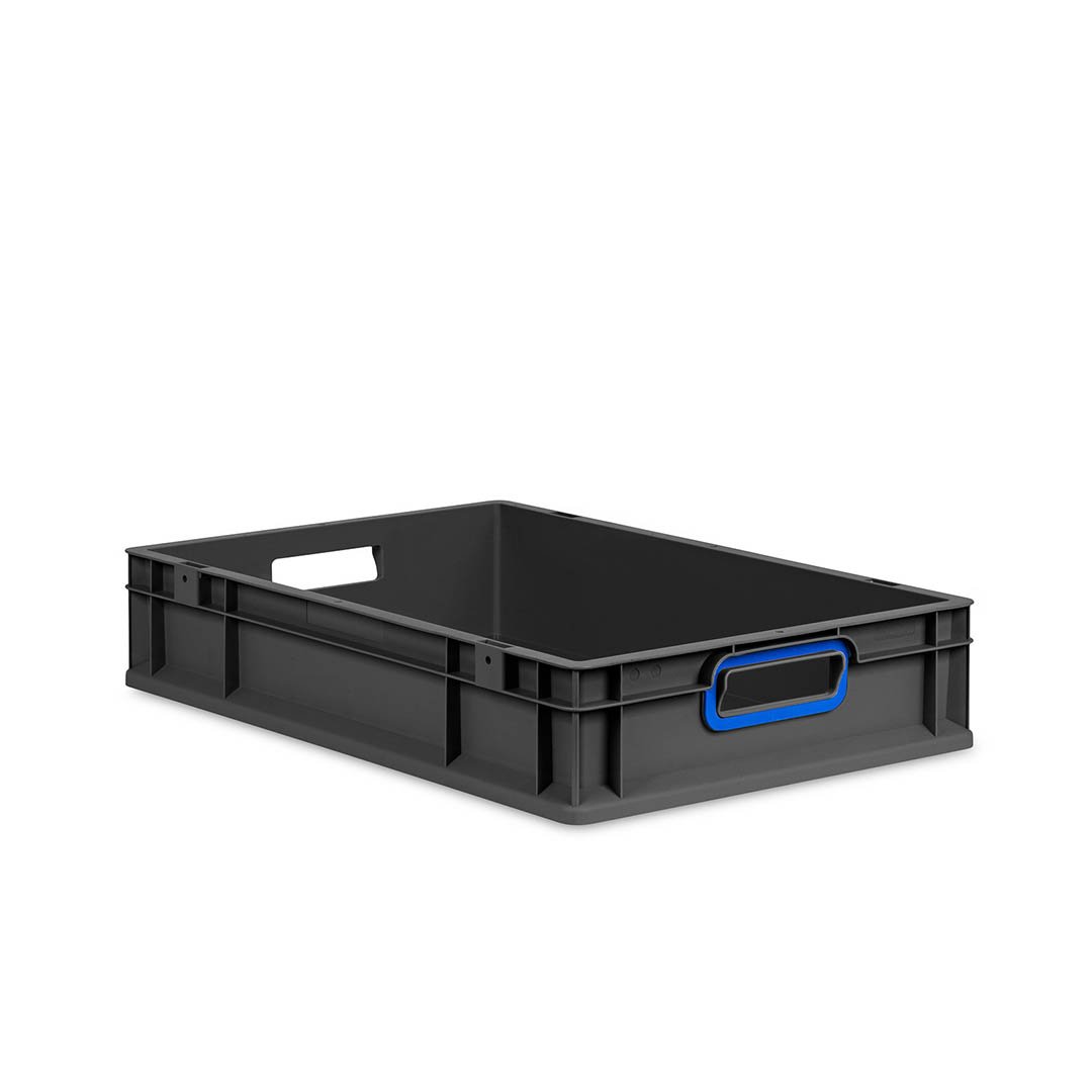 Sada 8 kusov - Eurobox Next Gen 2.0 Cycle - Stohovateľný kontajner s otvorenými rukoväťami - Modrý - 600 x 400 x 120 mm - Antracit