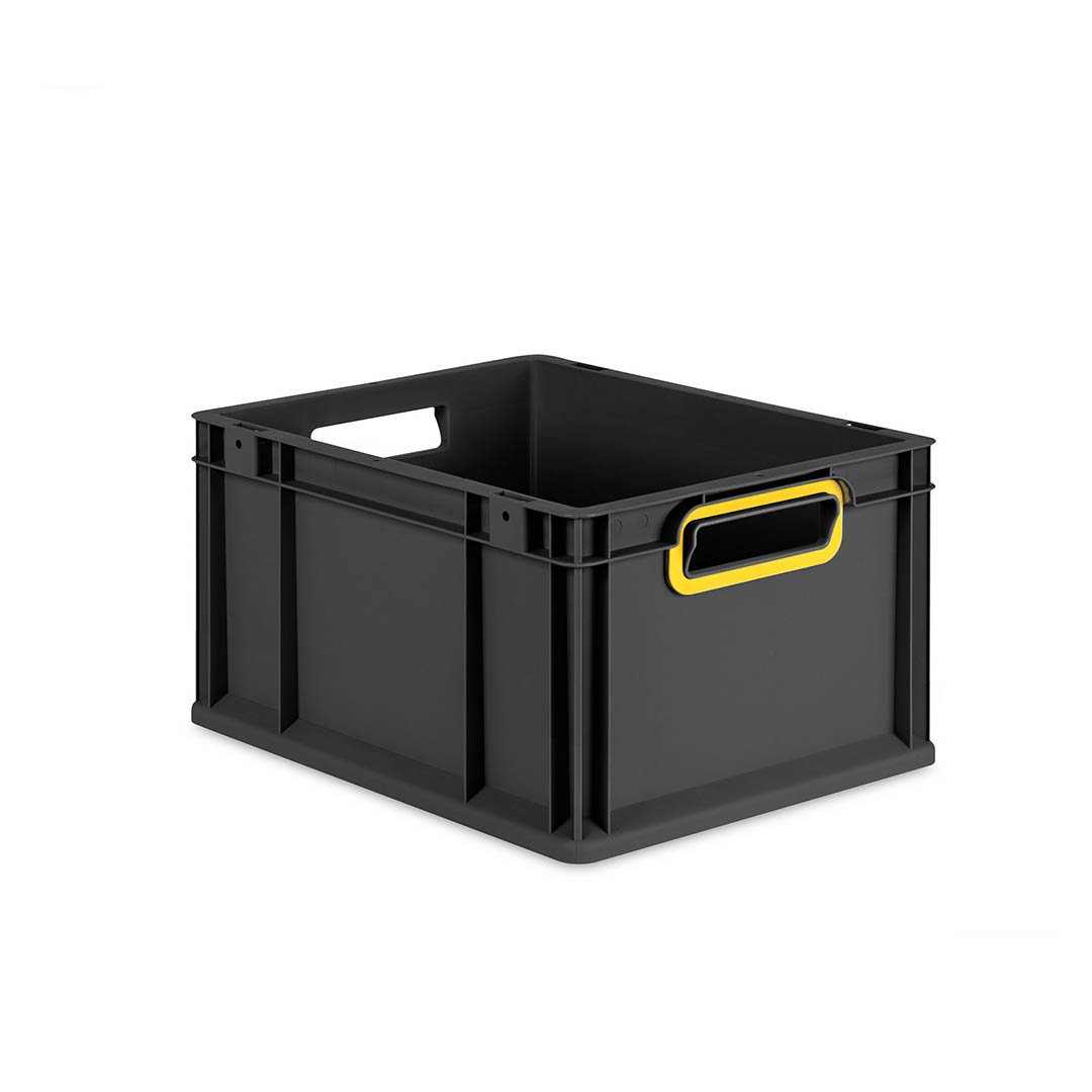 Sada 8 kusov - Eurobox Next Gen 2.0 Cycle - Stohovateľný kontajner s otvorenými rukoväťami - Žltý - 400 x 300 x 220 mm - Antracit
