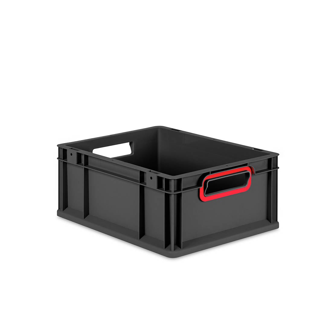 Sada 10 kusov - Eurobox Next Gen 2.0 Cycle - Stohovateľný kontajner s otvorenými rukoväťami - Červený - 400 x 300 x 170 mm - Antracit