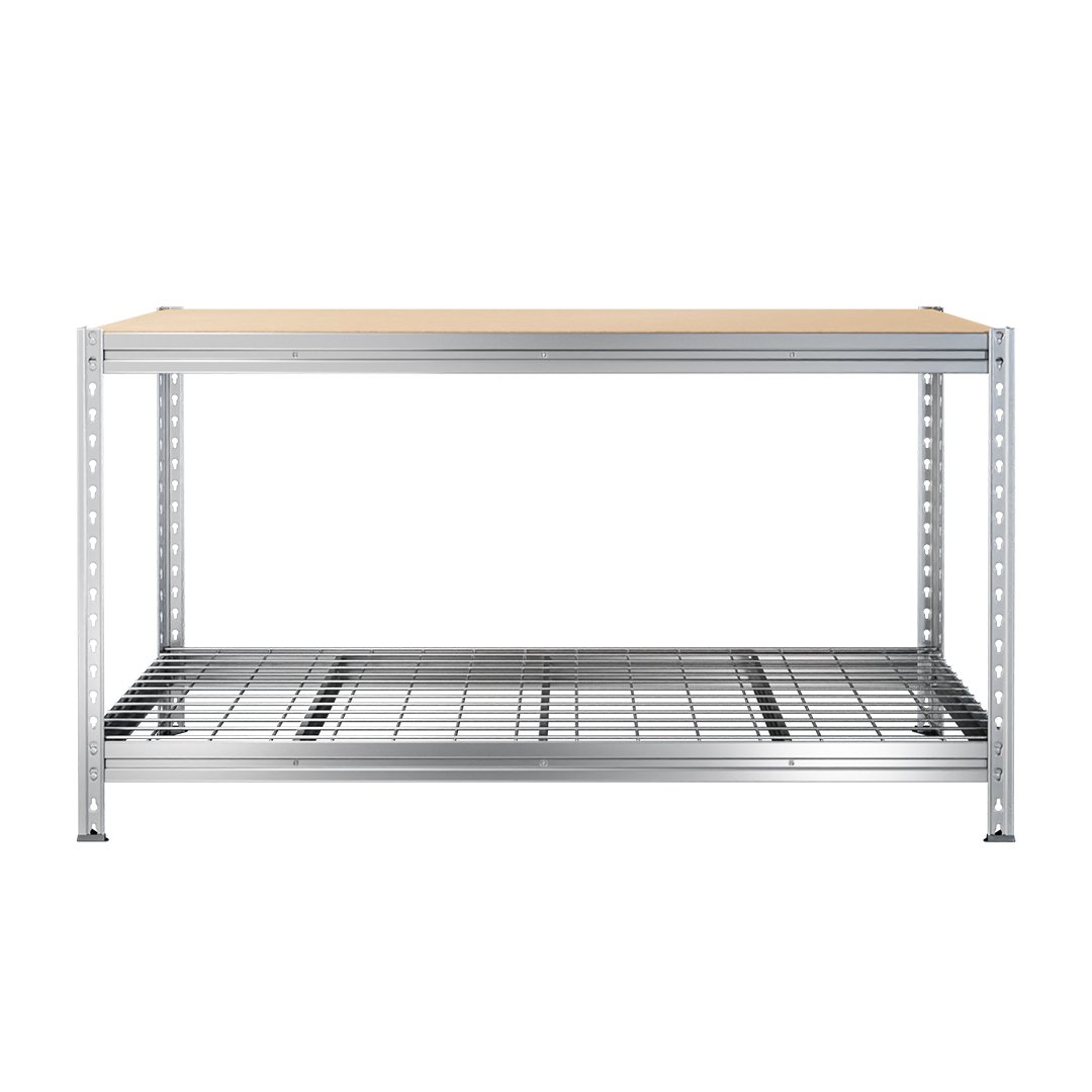 Pracovný stôl BULLRACK RIVET PRO 100x200x60 DTD drevotrieska 2 úrovne pozinkovaná