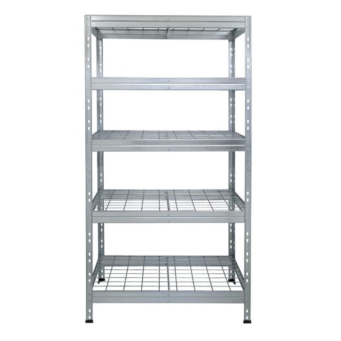 RIVET bezskrutkový kovový regál so sieťovou drôtenou policou, 180x90x45 cm, 5 políc, 250kg na policu, zinok