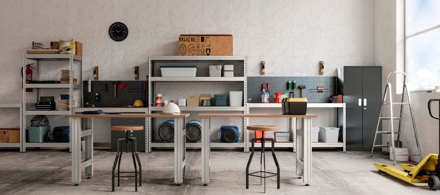 Dielenský stôl BULLRACK, zinok, 2x DTD police