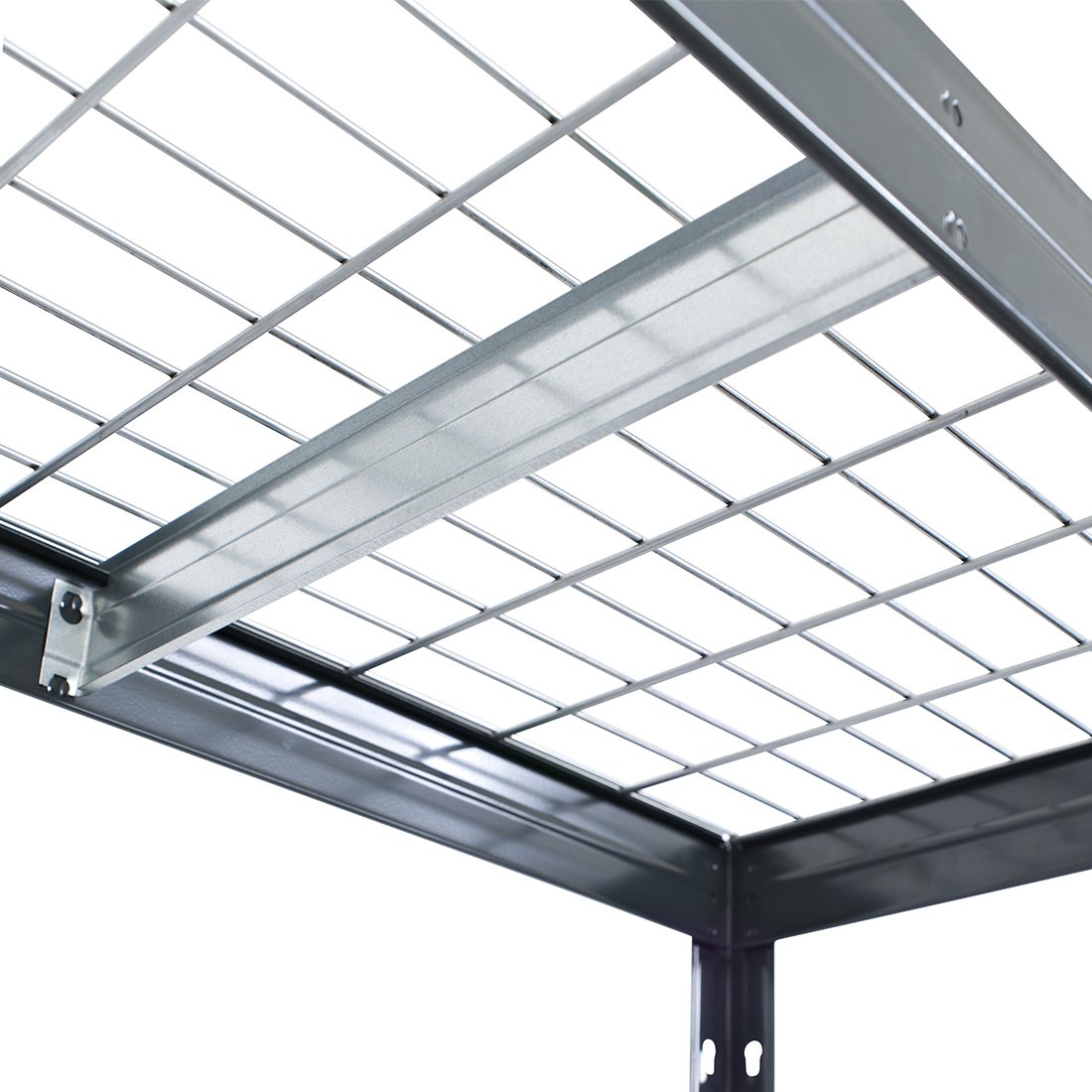 Bezskrutkový kovový regál RIVET so sieťovou drôtenou policou