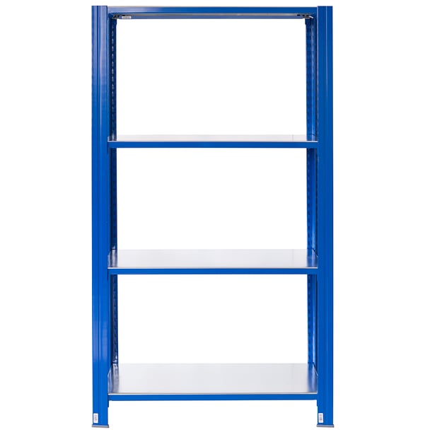 Bezskrutkový kovový regál 250x100x30cm T profil, 4 police