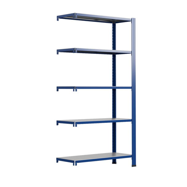 Bezskrutkový kovový regál prídavný modul 250x120x40cm T profil, 5 políc
