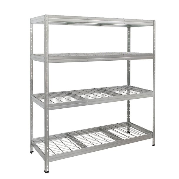 Bezskrutkový kovový regál RIVET, 180x150x60 cm, 4x sieťová drôtená polica, zinok