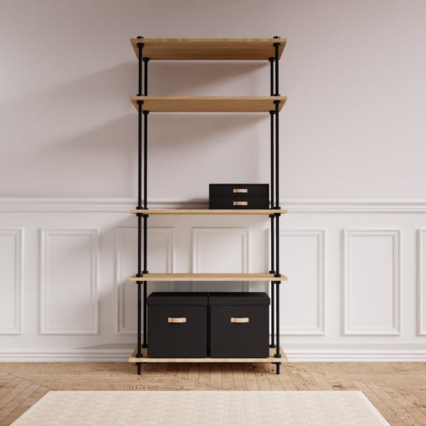 Kovové regály v industriálnom štýle DECO s 5 policami a príslušenstvom, 185x85x35 cm