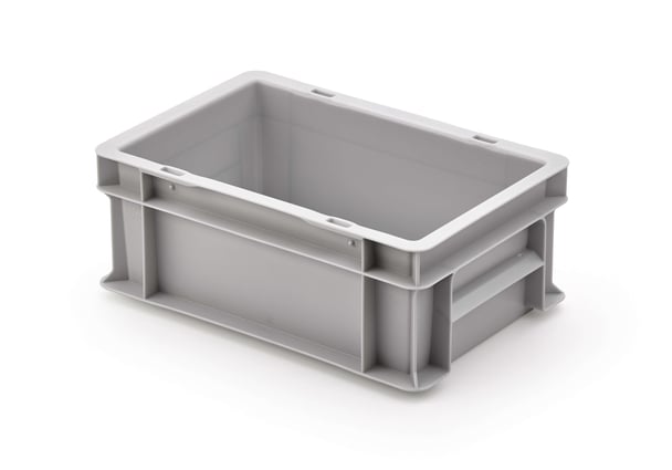 Balenie plastových euro prepraviek UNISTA s uzavretými úchytmi