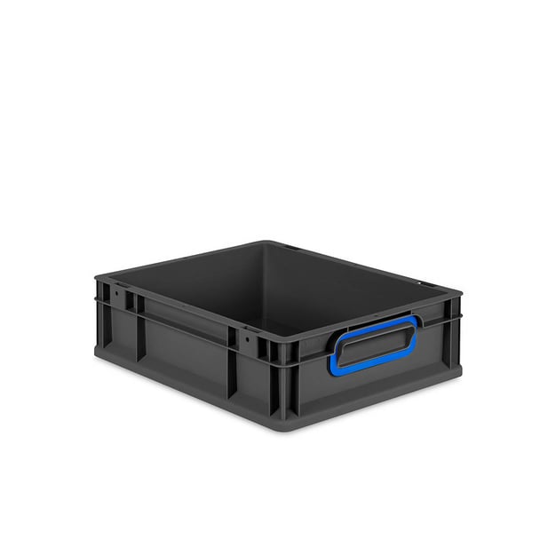 Sada 16 kusov - Eurobox Next Gen 2.0 Cycle - Stohovateľný kontajner s uzavretými rukoväťami - Modrý - 400 x 300 x 120 mm - Antracit