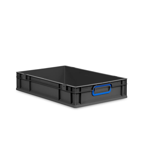 Sada 8 kusov - Eurobox Next Gen 2.0 Cycle - Stohovateľný kontajner s uzavretými rukoväťami - Modrý - 600 x 400 x 120 mm - Antracit