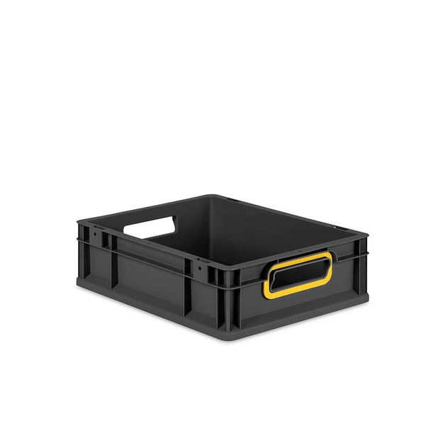 Sada 16 kusov - Eurobox Next Gen 2.0 Cycle - Stohovateľný kontajner s otvorenými rukoväťami - Žltý - 400 x 300 x 120 mm - Antracit