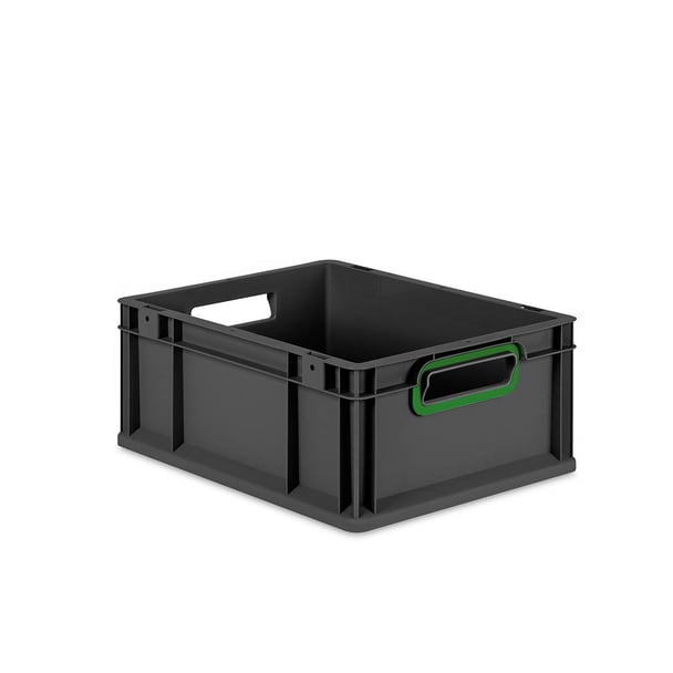 Sada 10 kusov - Eurobox Next Gen 2.0 Cycle - Stohovateľný kontajner s otvorenými rukoväťami - Zelený - 400 x 300 x 170 mm - Antracit