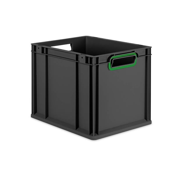 Sada 4 kusov - Eurobox Next Gen 2.0 Cycle - Stohovateľný kontajner s otvorenými rukoväťami - Zelený - 400 x 300 x 320 mm - Antracit