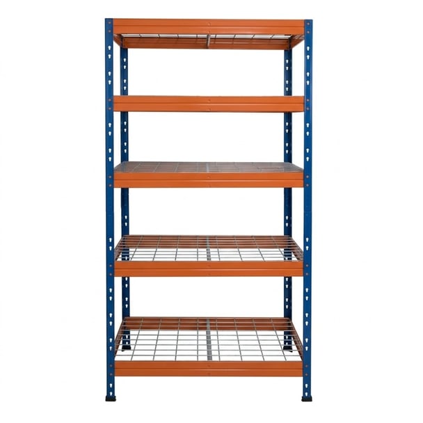 Kovové regály RIVET PRO 180x90x45 oceľová mriežka 5 úrovní modro-oranžová