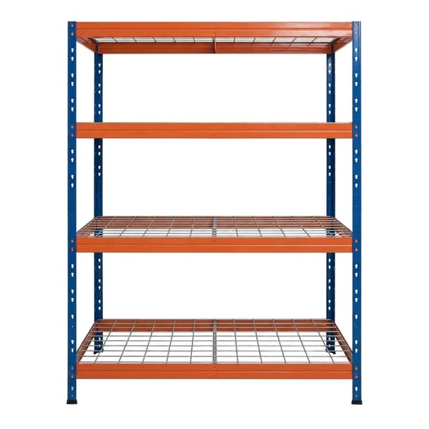 Kovové regály RIVET PRO 180x120x45 oceľová mriežka 4 úrovne modro-oranžová