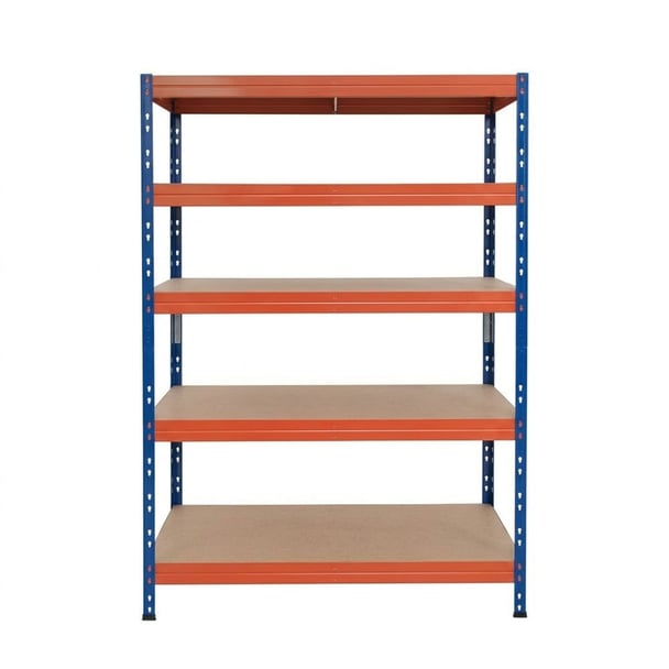 Kovové regály RIVET PRO 252x120x60 DTD drevotrieska 5 úrovní modro-oranžová
