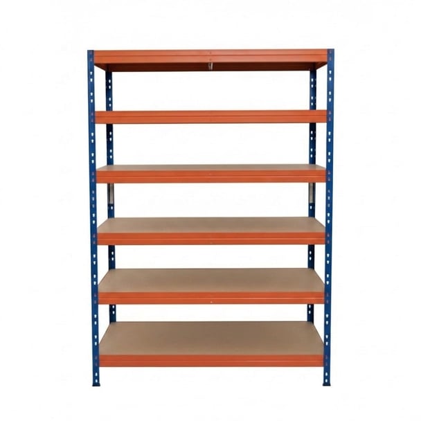 Kovové regály RIVET PRO 252x120x60 DTD drevotrieska 6 úrovní modro-oranžová