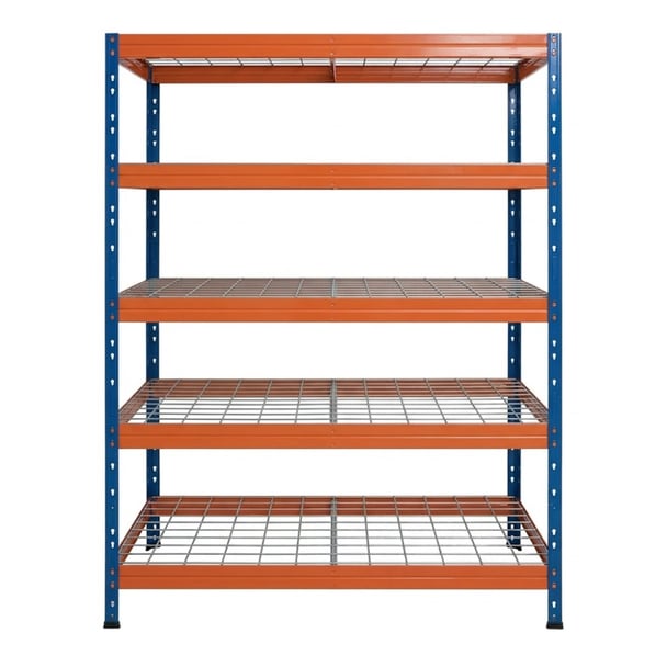 Kovové regály RIVET PRO 252x120x45 oceľová mriežka 7 úrovní modro-oranžová