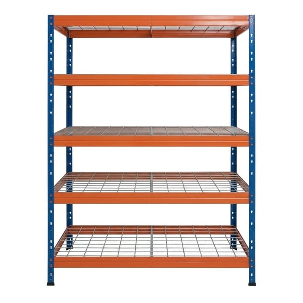 Kovové regály RIVET PRO 252x120x60 oceľová mriežka 5 úrovní modro-oranžová