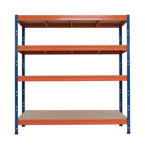 Kovové regály BULLRACK RIVET PRO 200x150x60 DTD drevotrieska 5 úrovní modro-oranžová