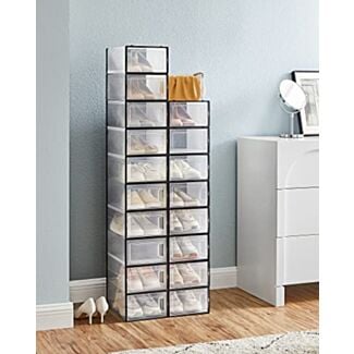 Boxy na topánky, 18ks, stohovateľné, priesvitné, 35x22,5x18,5cm - Hover