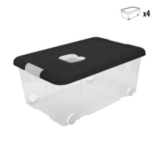 4x plastové úložné boxy s vekom a kolieskami EKO 36L - Hover