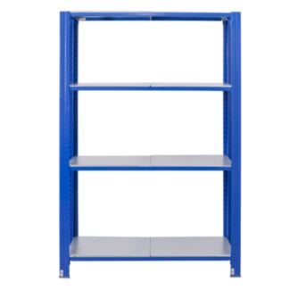 Bezskrutkový kovový regál 250x120x30cm T profil, 4 police