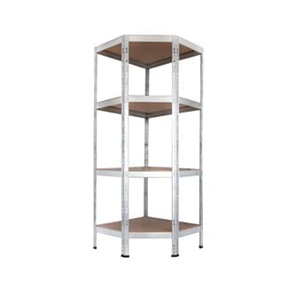 Rohový kovový regál RIVET BUDGET, 180x70x70x40 cm, 4x HDF polica, zinok
