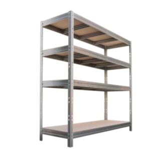 Kovový regál BULLRACK RIVET, 200x200x60 cm, 4x DTD polica, 450 kg na policu, zinok - Hover