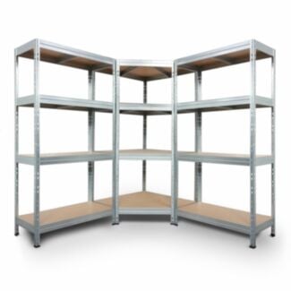 Bezskrutkový kovový regál RIVET CORNER PACK 180x180x180x45 cm, 4x HDF polica, zinok - Hover