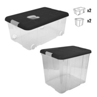 Plastové úložné boxy EKO s vekom a kolieskami PACK 2x 35l a 2x 36l - Hover