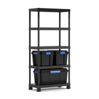 Plastový regál, 5 políc, 180x90x45 cm +  plastové boxy Scuba M a Scuba L - Hover