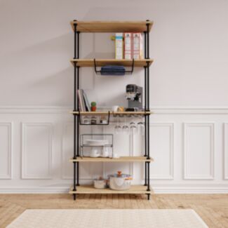Kovové regály v industriálnom štýle DECO s 5 policami a príslušenstvom, 185x85x35 cm - Hover