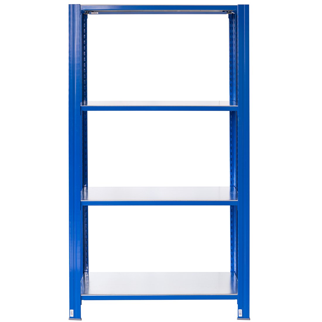 Bezskrutkový kovový regál 250x100x30cm T profil, 4 police