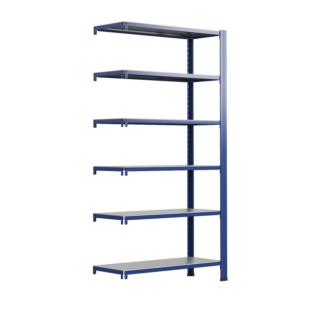 Bezskrutkový kovový regál prídavný modul 200x100x30cm T profil, 6 políc