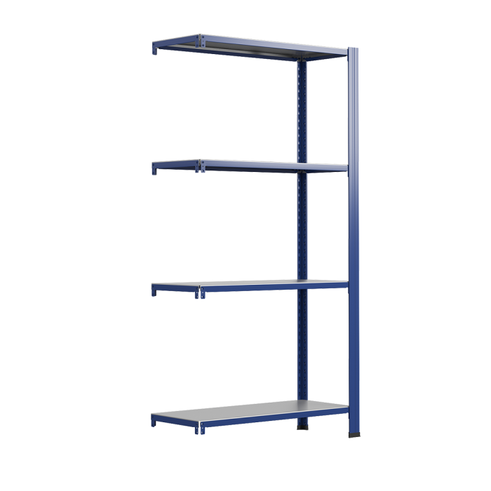 Bezskrutkový kovový regál prídavný modul 250x60x30cm T profil, 4 police