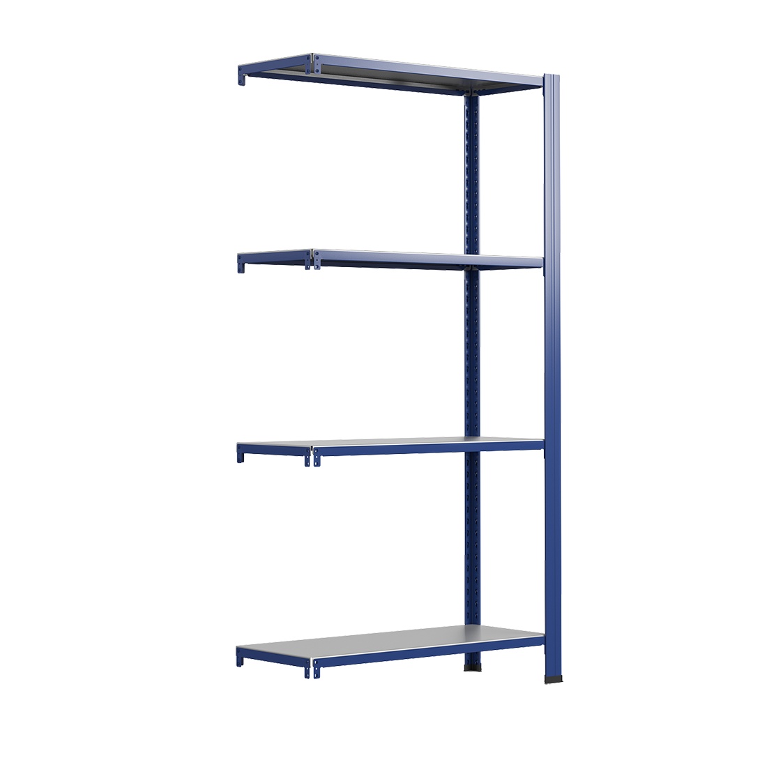 Bezskrutkový kovový regál prídavný modul 250x80x50cm T profil, 4 police