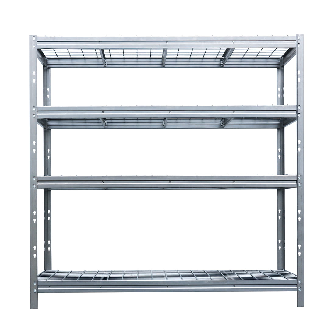 Kovový regál BULLRACK RIVET, 200x180x60 cm, 4x sieťová drôtená polica, 600 kg na policu, zinok