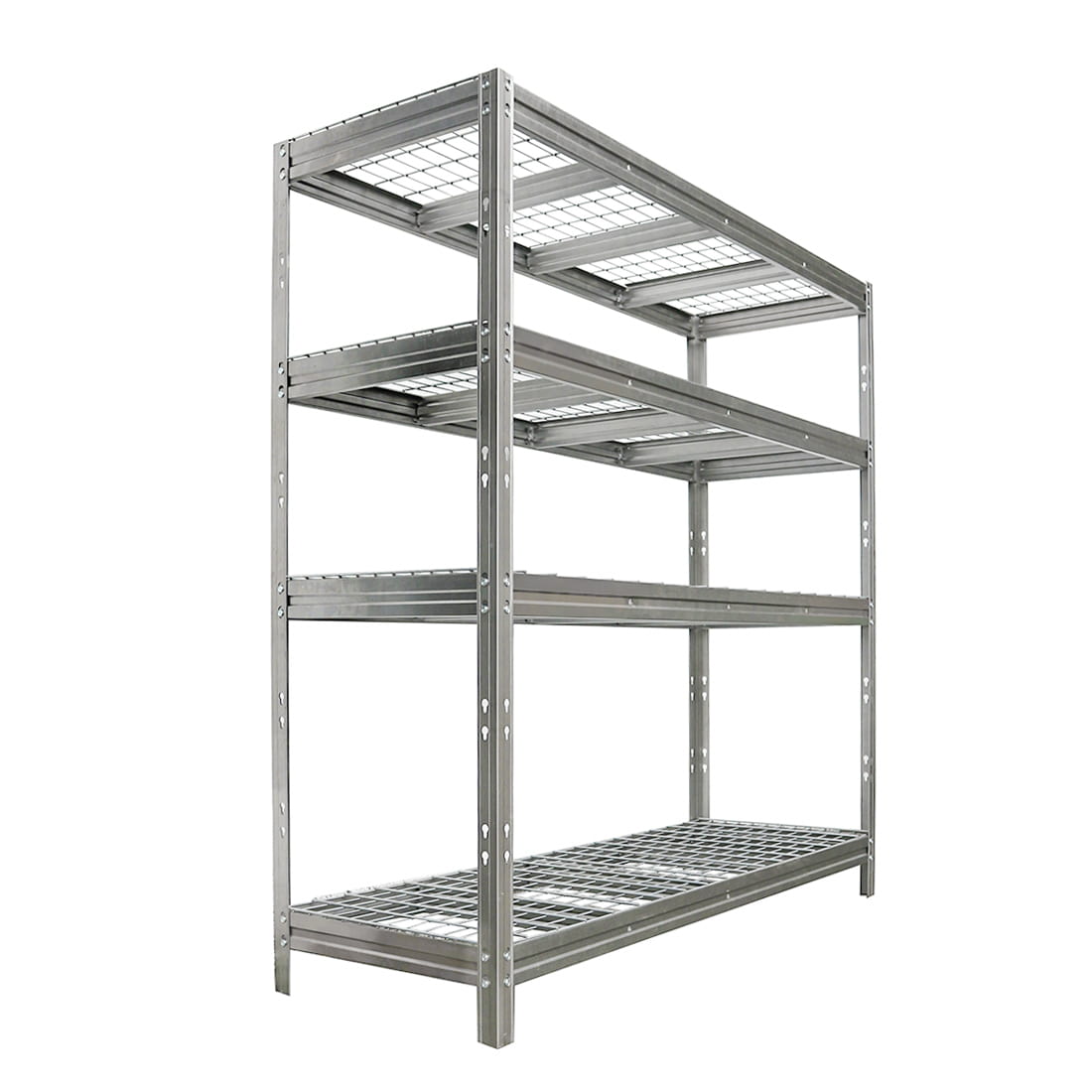 Kovový regál BULLRACK RIVET, 200x210x60 cm, 4x sieťová drôtená polica, 600 kg na policu, zinok