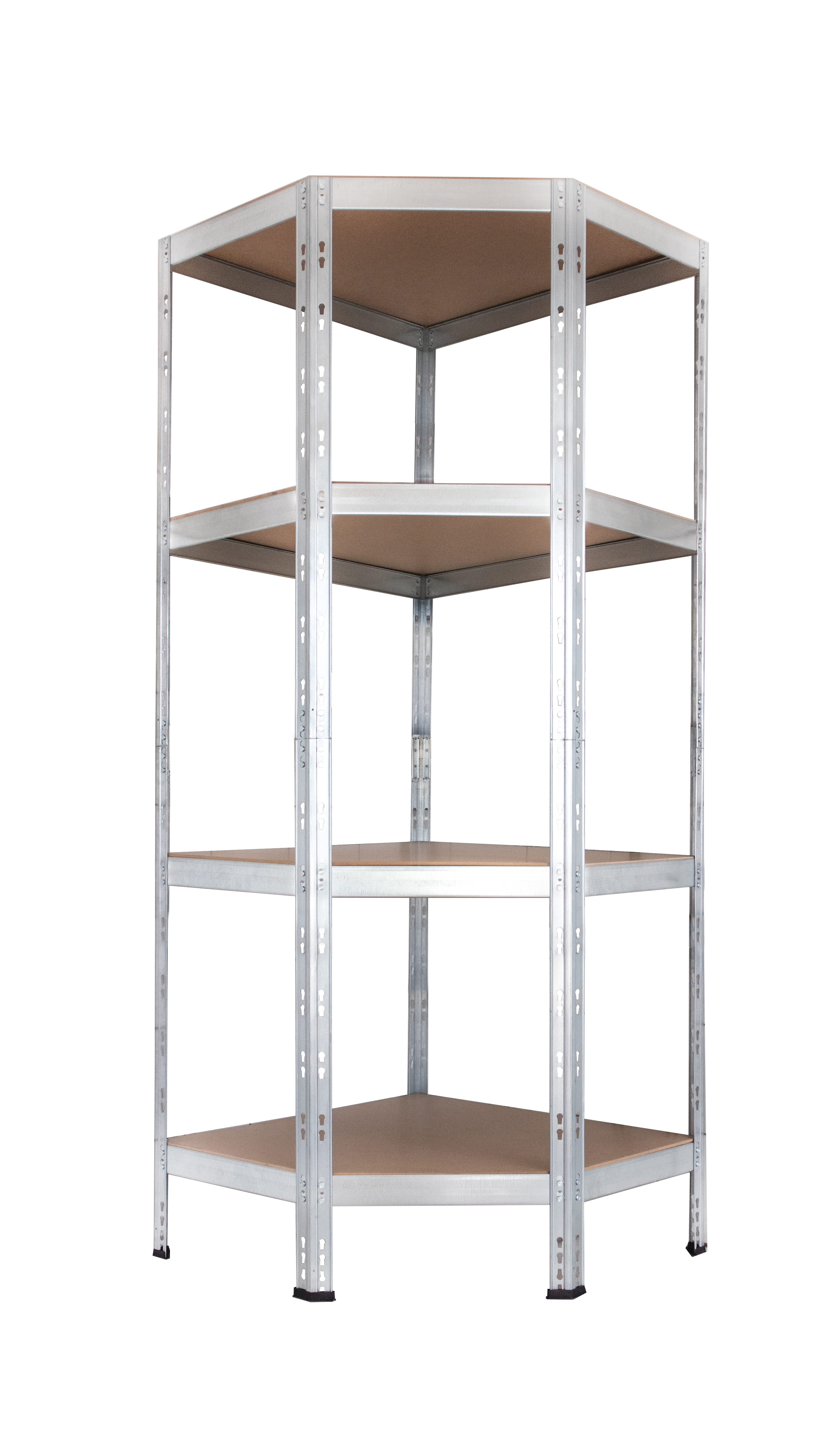 Rohový kovový regál RIVET BUDGET, 180x70x70x40 cm, 4x HDF polica, zinok