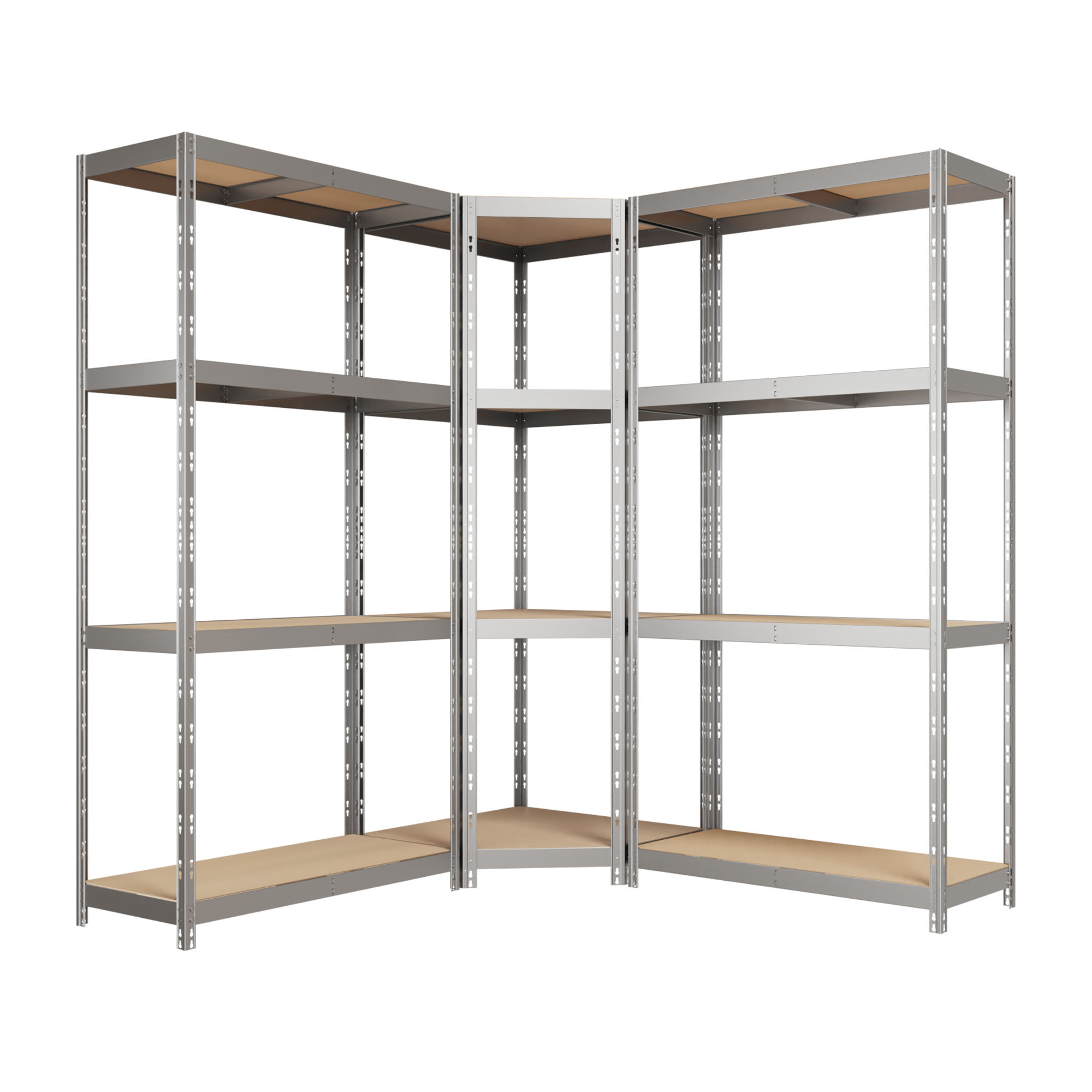 Kovový regál CORNER BUDGET PACK 180x160x160x40 cm, 4x HDF polica, zinok