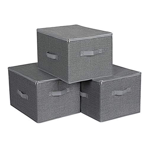 Úložné boxy, 3ks, skladacie, zapínanie na zips, 25x30x45cm, sivé