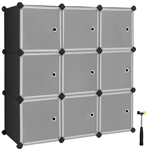Zásuvný plastový regál s 9 skrinkami, s dvierkami, 93x93x31cm