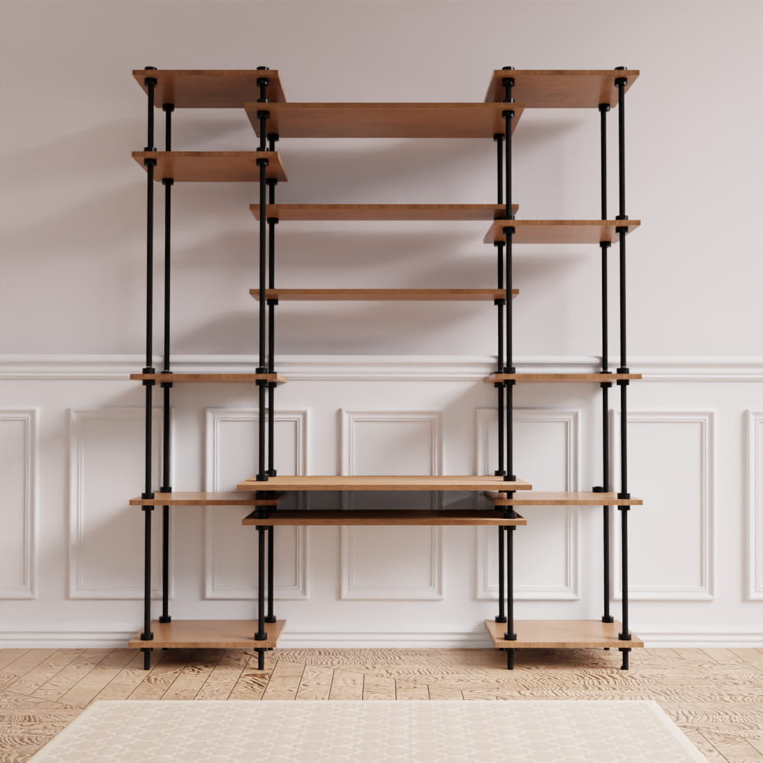 DECO DESK - set drevených policových regálov s písacím stolom