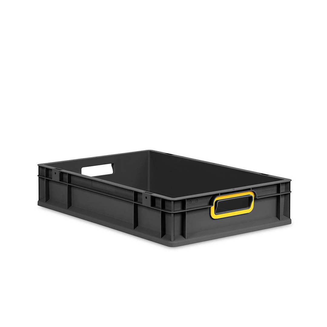 Sada 8 kusov - Eurobox Next Gen 2.0 Cycle - Stohovateľný kontajner s otvorenými rukoväťami - Žltý - 600 x 400 x 120 mm - Antracit
